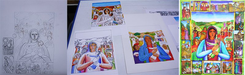 Concept Drawing, Hand-Colorered Macquette (mock-up) develop images and additional Mock-up image