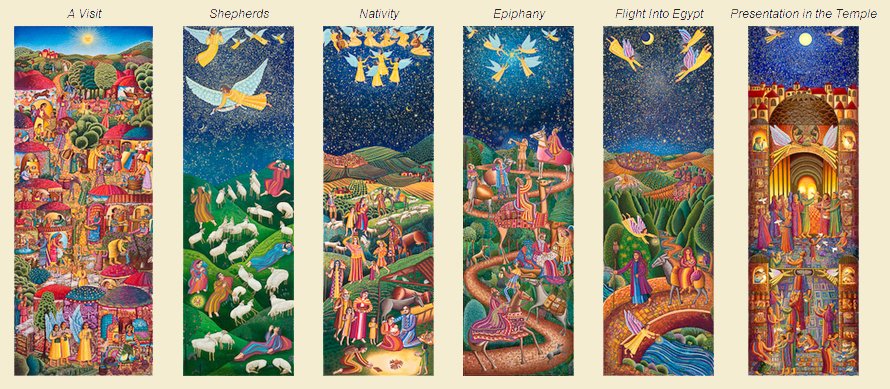 Birth Narrative: SHEPHERDS (1985), NATIVITY (1988), EPIPHANY (1988), A VISIT (1995), FLIGHT INTO EGYPT (2002), PRESENTATION IN THE TEMPLE (2004).